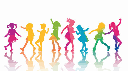 Silhouette of little children dancing against white background