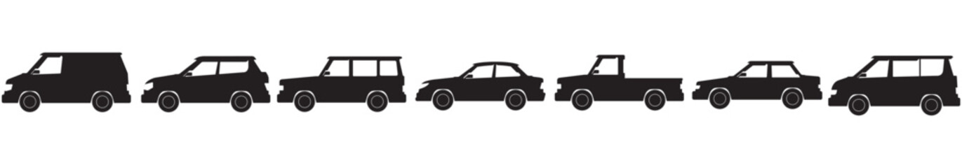 Car types set. Car body types. Different vehicles  Vector illustration