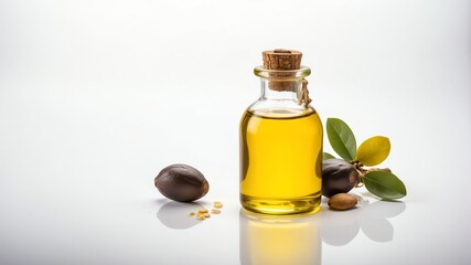 bottle of marula oil on plain white background from Generative AI