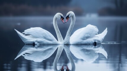 Elegant Swans Forming Heart Shape on Water