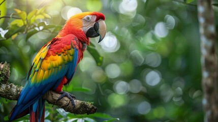 Obraz premium Colorful Scarlet Macaw Parrot in Tropical Forest