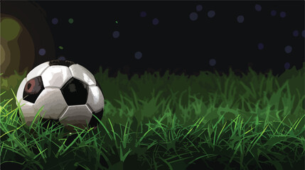 Soccer ball on green field against dark background Vector
