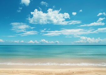 Fototapeta premium Serene Tropical Beach with Pristine Sand and Tranquil Azure Water.
