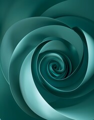 abstract teal vector shape, elegant lines, dark green background, soft glow, 3d render, spiral, round form, circle with wavy edges 
