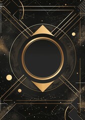 Elegant Black and Gold Geometric Vector Art with Luxurious Round Frame   