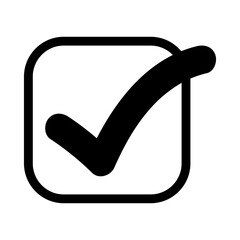 Black check mark in square box for quality check, checklist and approval purpose