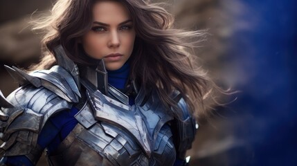 Obraz premium Fierce female warrior in futuristic armor
