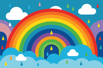 Rainbows and rain on vector background
