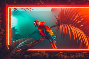 Neon Glow Highlighting a Scarlet Macaw in the Jungle