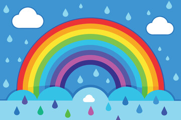 Rainbows and rain on vector background