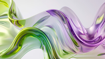 Background with vibrant abstract glass waves in green and purple