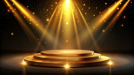 Elegant golden scene podiumdiagonal glowing with lighting effect sparkle on black background