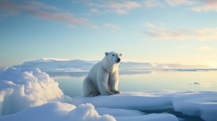 Polar bear on ice floe in arctic landscape
