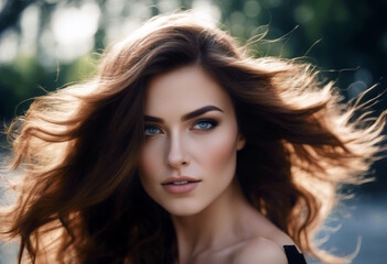 Naklejka premium 'Peculiar beautiful expression Motion hair woman beauty poduim coiffure unusual glamour fashion isolated seductive expressive wavy extraordinary'