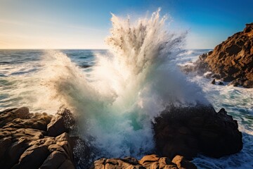 Powerful ocean waves crashing against rocky coastline