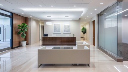 Elegant Neutral Reception Area with Glass Partition