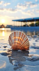 Sunset seashell on the beach