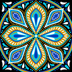 Moroccan ceramic tile pattern. Mediterranean traditional folk ornament.