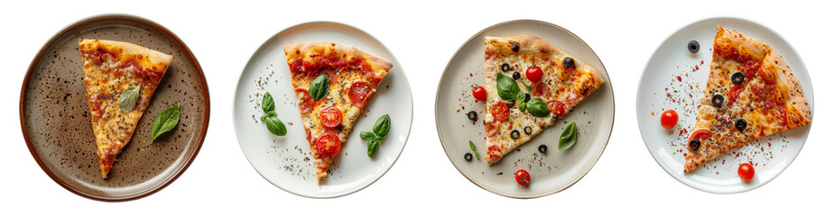 Delicious Pizza on plate, top view with transparent background