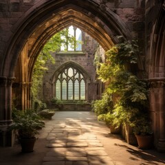 Fototapeta premium Enchanting Gothic Archway in Lush Garden
