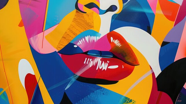 A modern interpretation of pop art featuring bold shapes and vibrant colors arranged in a dynamic and eye-catching composition.