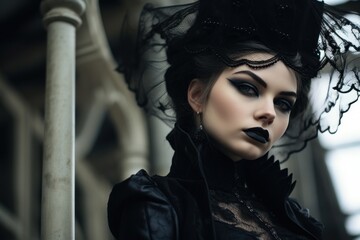 Mysterious woman in dark gothic fashion
