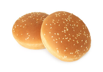 Two fresh burger buns isolated on white