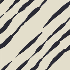 Monochrome dark blue and beige seamless pattern with organic sketchy stripes. Vintage folk background.