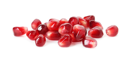 Pile of tasty pomegranate grains isolated on white