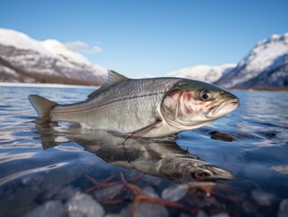 Freshwater fish swimming in mountain lake