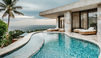 Luxury Living: Outdoor Marble Stone Swimming Pool in a Modern Tropical Resort