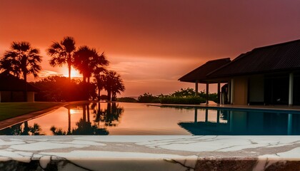 Luxury Living: Outdoor Marble Stone Swimming Pool in a Modern Tropical Resort