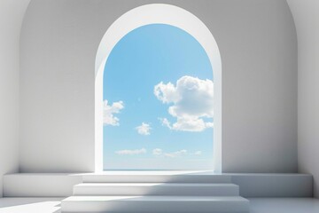 Minimalist Display Podium with Skyline Arch Window. Generative ai