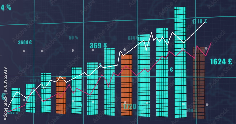 Canvas Prints Image of financial data processing over grey background