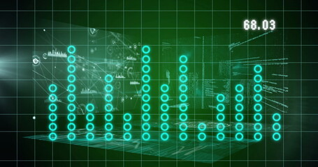 Image of statistics and financial data processing over dark background