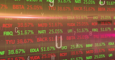 Image of letters and financial data processing over black background