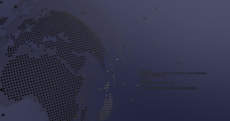 Image of financial data processing and globe over grey background