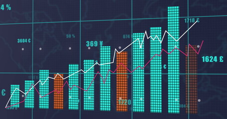 Image of financial data processing over grey background