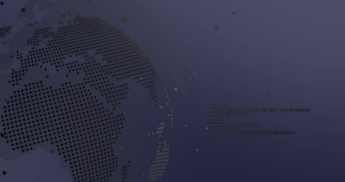 Image of financial data processing and globe over grey background