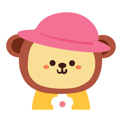 hand drawing cartoon monkey wearing pink hat. cute animal doodle