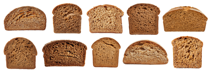 set of isolated slices of rye bread, top view