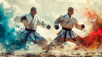 Martial arts master: karate fighters in action
