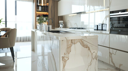 Obraz na płótnie Canvas Modern luxury kitchen with minimalist interior in light colors