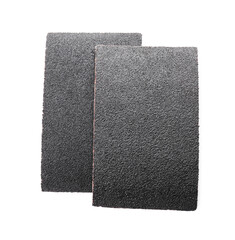 Two sheets of sandpaper isolated on white, top view