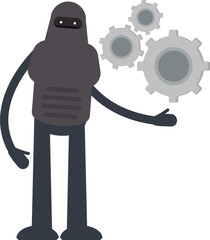 Robot Character Holding Gears
