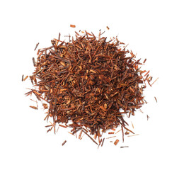 Fototapeta premium Heap of rooibos tea isolated on white, top view