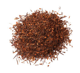 Fototapeta premium Heap of rooibos tea isolated on white, top view