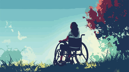 Teenage girl in wheelchair outdoors Vector style vector