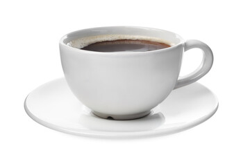 Cup of aromatic coffee isolated on white