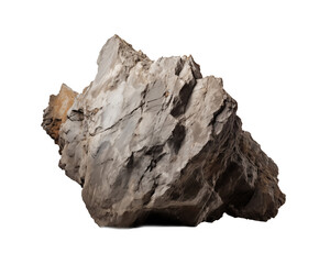 A rugged boulder formation isolated against a transparent background, highlighting the textured layers of rock. Generative AI